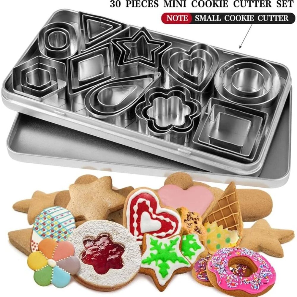 30-Piece Mini Stainless Steel Cookie Cutter Set – Assorted Shapes for Cookies